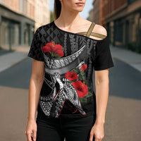 Hawaiian Honu Personalized Cross Shoulder Shirt Black Tribal Hook Pattern LT9 - Polynesian Pride