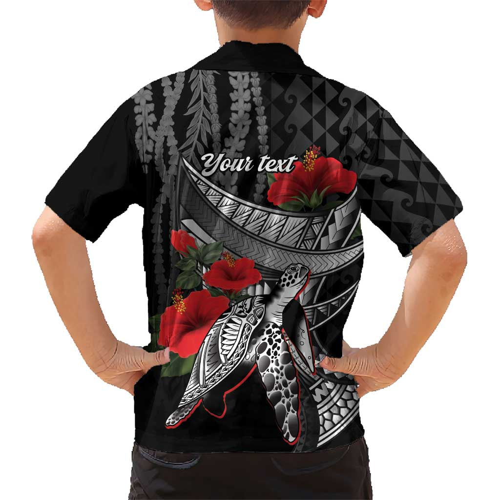 Hawaiian Honu Personalized Family Matching Mermaid Dress and Hawaiian Shirt Black Tribal Hook Pattern LT9 - Polynesian Pride