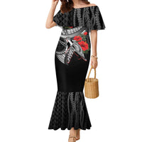 Hawaiian Honu Personalized Family Matching Mermaid Dress and Hawaiian Shirt Black Tribal Hook Pattern LT9 Mom's Dress Black - Polynesian Pride