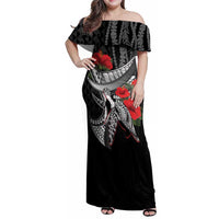 Hawaiian Honu Personalized Family Matching Off Shoulder Maxi Dress and Hawaiian Shirt Black Tribal Hook Pattern LT9 Mom's Dress Black - Polynesian Pride