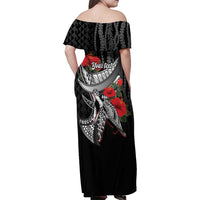 Hawaiian Honu Personalized Family Matching Off Shoulder Maxi Dress and Hawaiian Shirt Black Tribal Hook Pattern LT9 - Polynesian Pride