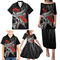 Hawaiian Honu Personalized Family Matching Puletasi and Hawaiian Shirt Black Tribal Hook Pattern LT9 - Polynesian Pride