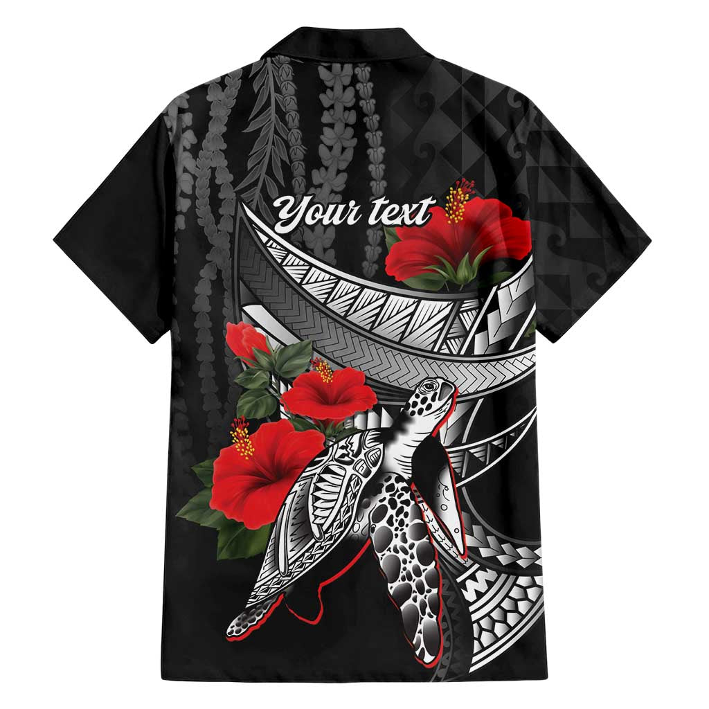 Hawaiian Honu Personalized Family Matching Puletasi and Hawaiian Shirt Black Tribal Hook Pattern LT9 - Polynesian Pride