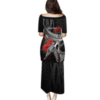 Hawaiian Honu Personalized Family Matching Puletasi and Hawaiian Shirt Black Tribal Hook Pattern LT9 - Polynesian Pride