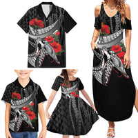 Hawaiian Honu Personalized Family Matching Summer Maxi Dress and Hawaiian Shirt Black Tribal Hook Pattern LT9 - Polynesian Pride