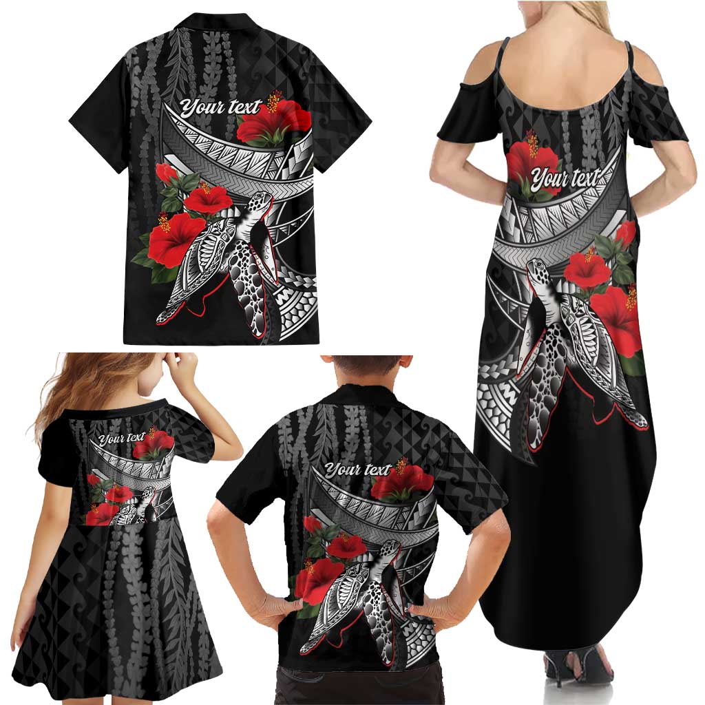 Hawaiian Honu Personalized Family Matching Summer Maxi Dress and Hawaiian Shirt Black Tribal Hook Pattern LT9 - Polynesian Pride