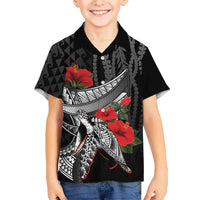 Hawaiian Honu Personalized Family Matching Summer Maxi Dress and Hawaiian Shirt Black Tribal Hook Pattern LT9 Son's Shirt Black - Polynesian Pride