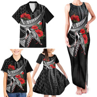 Hawaiian Honu Personalized Family Matching Tank Maxi Dress and Hawaiian Shirt Black Tribal Hook Pattern LT9 - Polynesian Pride
