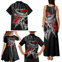 Hawaiian Honu Personalized Family Matching Tank Maxi Dress and Hawaiian Shirt Black Tribal Hook Pattern LT9 - Polynesian Pride