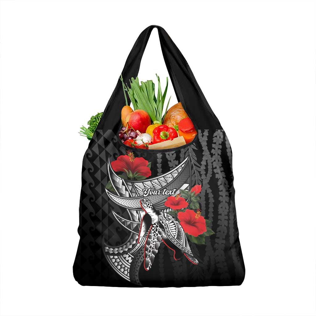 Hawaiian Honu Personalized Grocery Bag Black Tribal Hook Pattern LT9 1-pack One Size Black - Polynesian Pride