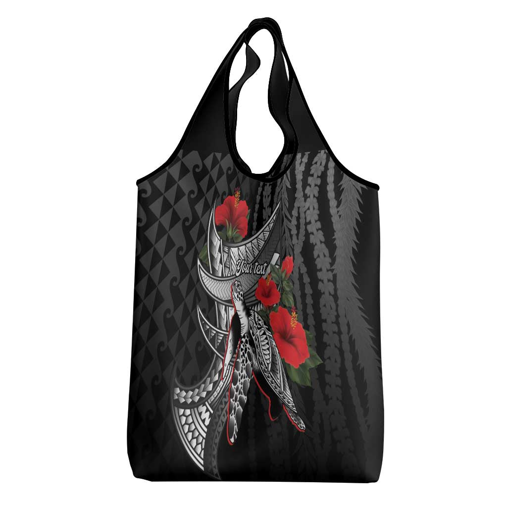 Hawaiian Honu Personalized Grocery Bag Black Tribal Hook Pattern LT9 - Polynesian Pride