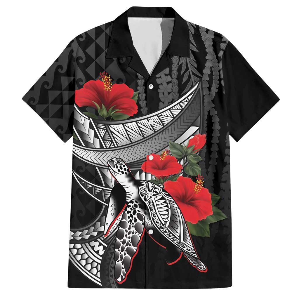 Hawaiian Honu Personalized Hawaiian Shirt Black Tribal Hook Pattern LT9 Black - Polynesian Pride