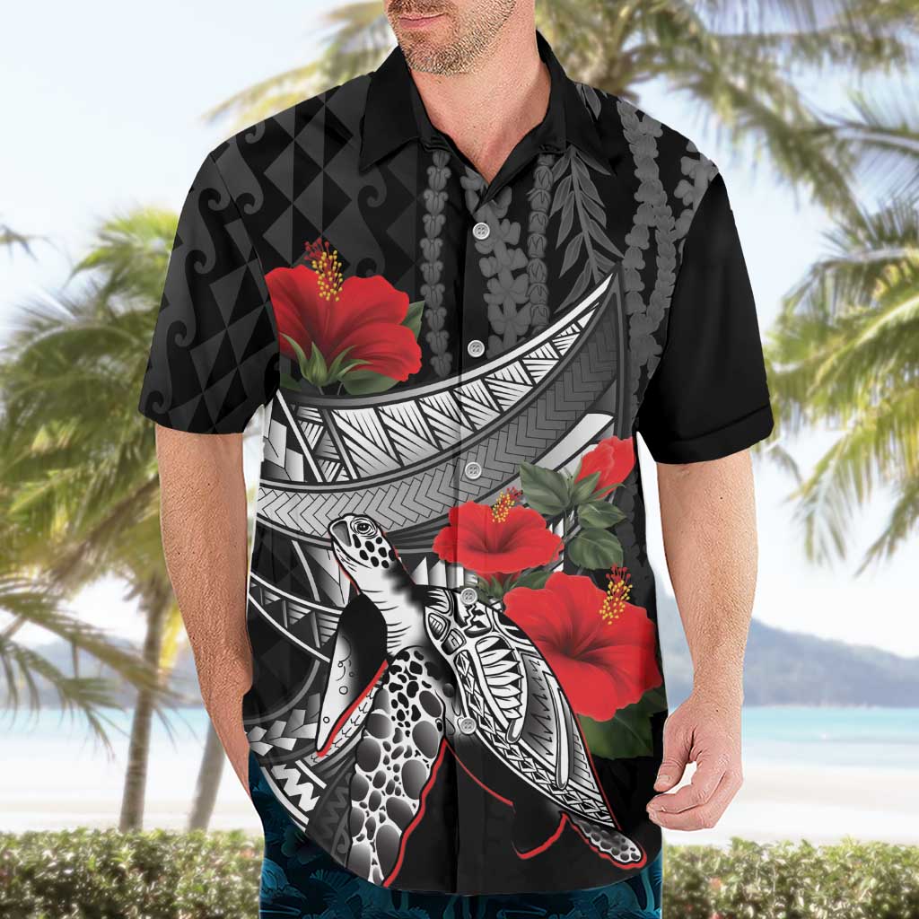 Hawaiian Honu Personalized Hawaiian Shirt Black Tribal Hook Pattern LT9 - Polynesian Pride