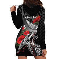 Hawaiian Honu Personalized Hoodie Dress Black Tribal Hook Pattern LT9 - Polynesian Pride