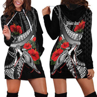 Hawaiian Honu Personalized Hoodie Dress Black Tribal Hook Pattern LT9 - Polynesian Pride