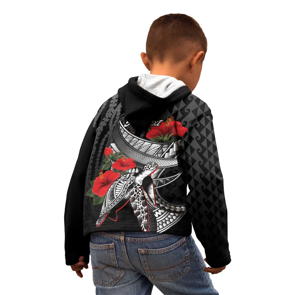 Hawaiian Honu Personalized Kid Hoodie Black Tribal Hook Pattern LT9 - Polynesian Pride