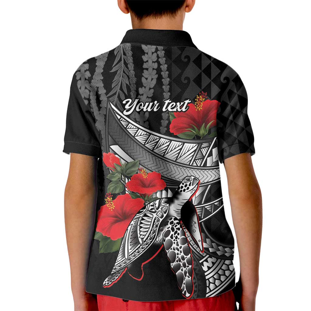 Hawaiian Honu Personalized Kid Polo Shirt Black Tribal Hook Pattern LT9 - Polynesian Pride
