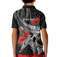 Hawaiian Honu Personalized Kid Polo Shirt Black Tribal Hook Pattern LT9 - Polynesian Pride