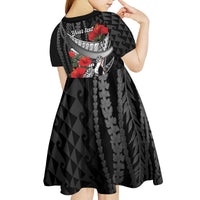 Hawaiian Honu Personalized Kid Short Sleeve Dress Black Tribal Hook Pattern LT9 - Polynesian Pride