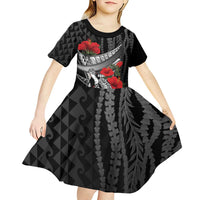 Hawaiian Honu Personalized Kid Short Sleeve Dress Black Tribal Hook Pattern LT9 - Polynesian Pride