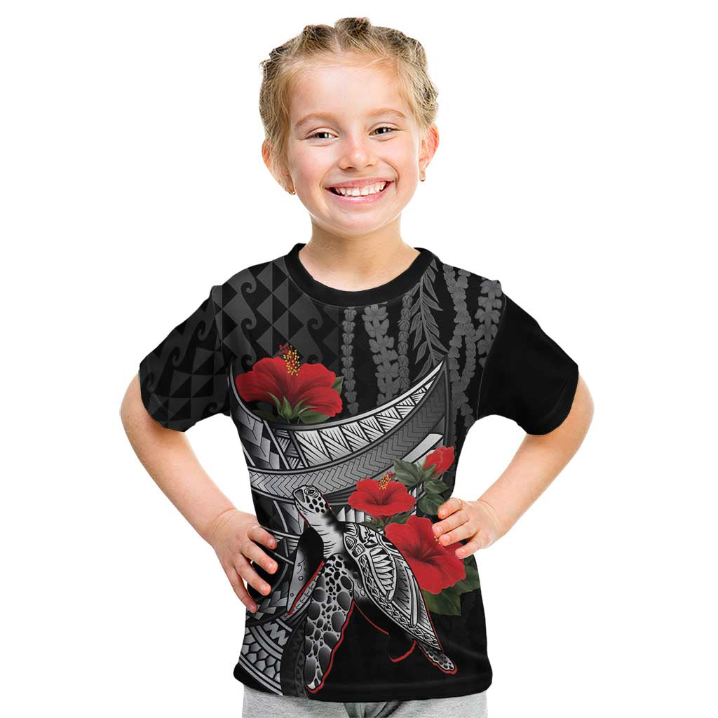 Hawaiian Honu Personalized Kid T Shirt Black Tribal Hook Pattern