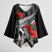 Hawaiian Honu Personalized Kimono Sleeve Blouse Black Tribal Hook Pattern LT9 Female Black - Polynesian Pride