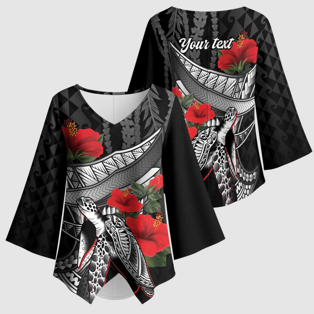 Hawaiian Honu Personalized Kimono Sleeve Blouse Black Tribal Hook Pattern LT9 - Polynesian Pride
