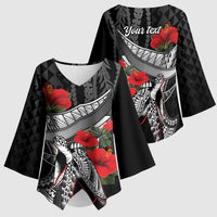 Hawaiian Honu Personalized Kimono Sleeve Blouse Black Tribal Hook Pattern LT9 - Polynesian Pride
