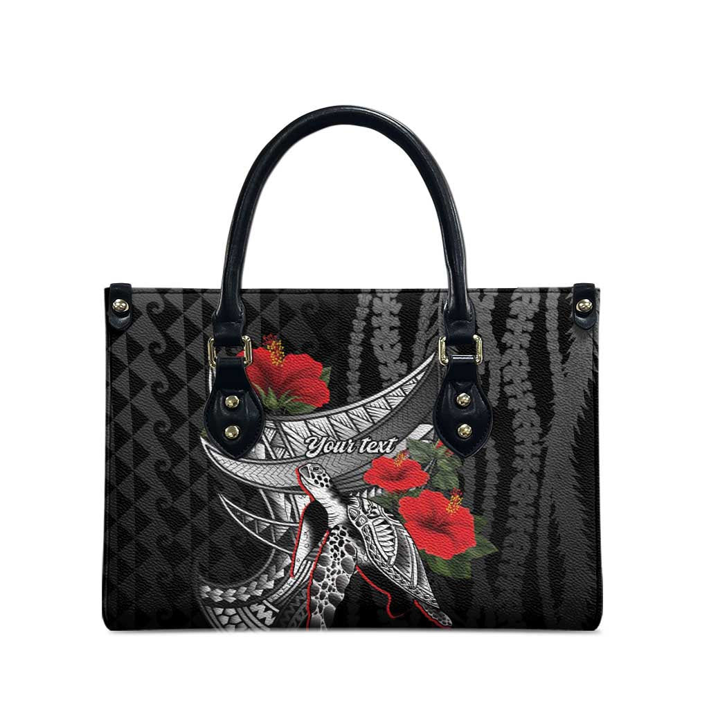 Hawaiian Honu Personalized Leather Bag Black Tribal Hook Pattern LT9 - Polynesian Pride