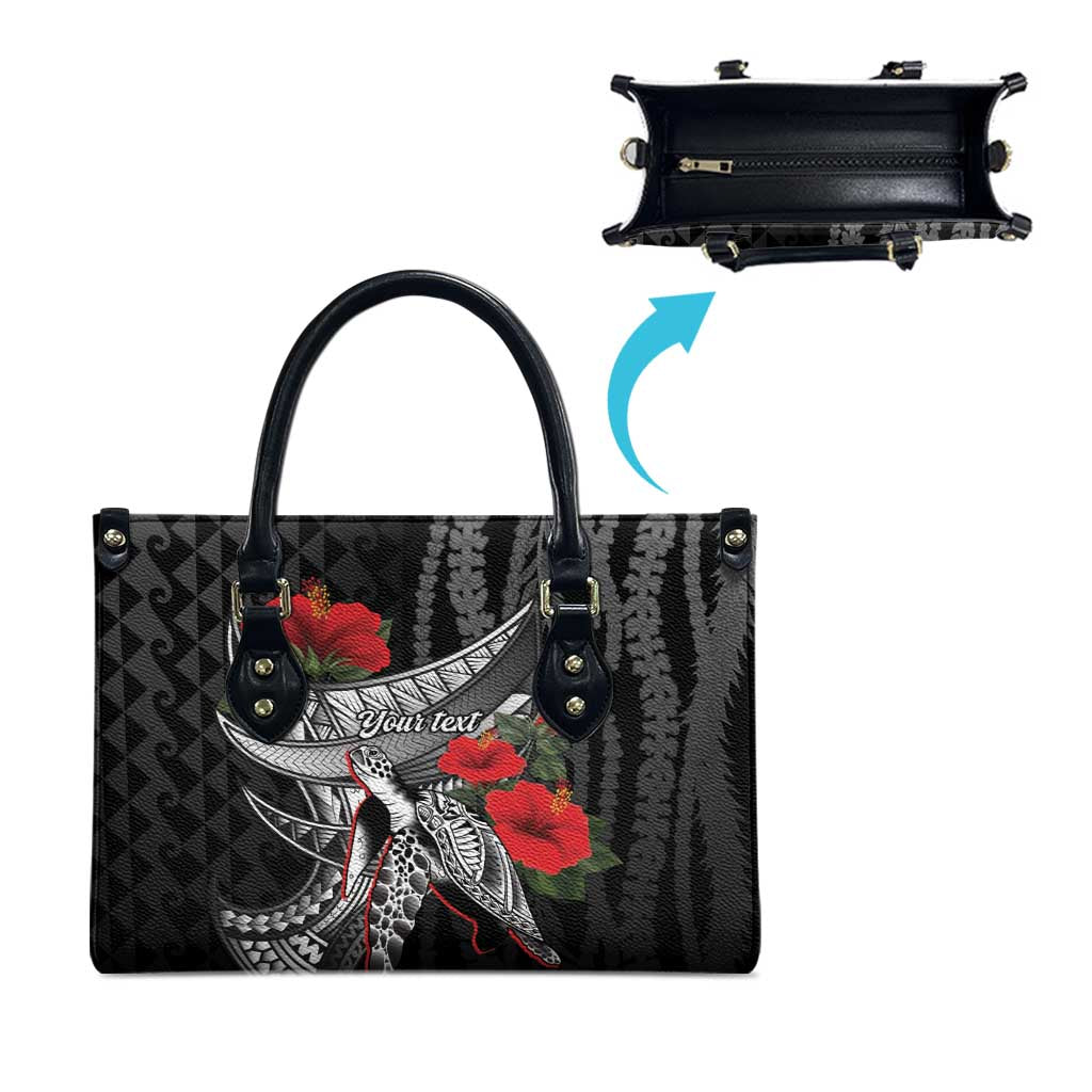 Hawaiian Honu Personalized Leather Bag Black Tribal Hook Pattern LT9 - Polynesian Pride