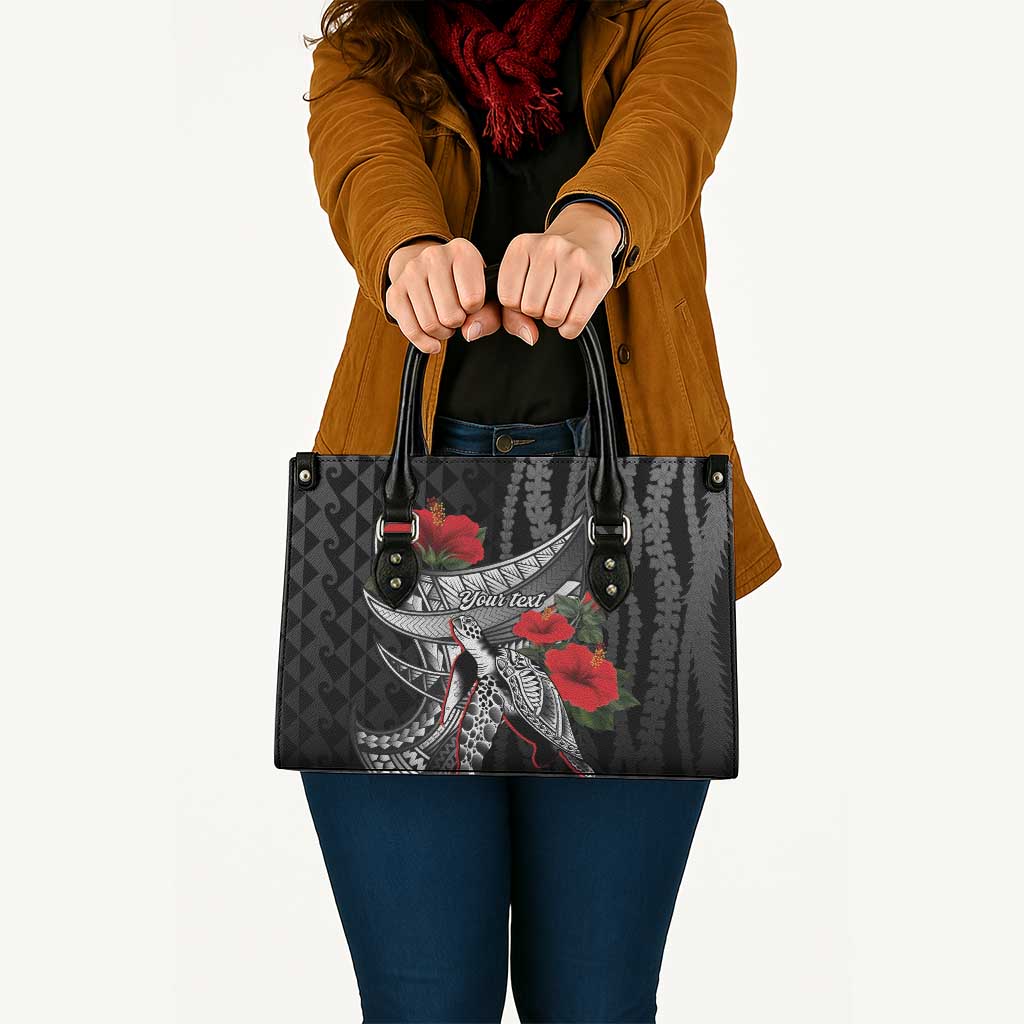 Hawaiian Honu Personalized Leather Bag Black Tribal Hook Pattern LT9 - Polynesian Pride
