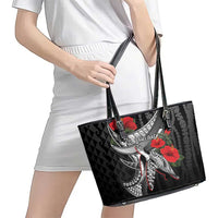 Hawaiian Honu Personalized Leather Tote Bag Black Tribal Hook Pattern LT9 - Polynesian Pride
