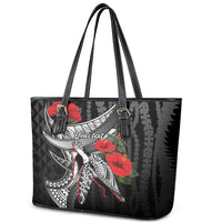 Hawaiian Honu Personalized Leather Tote Bag Black Tribal Hook Pattern LT9 - Polynesian Pride
