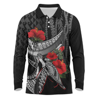 Hawaiian Honu Personalized Long Sleeve Polo Shirt Black Tribal Hook Pattern LT9 Black - Polynesian Pride