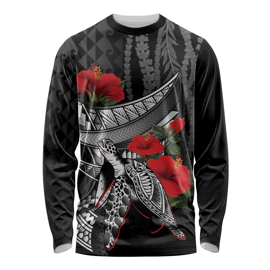 Hawaiian Honu Personalized Long Sleeve Shirt Black Tribal Hook Pattern LT9 Unisex Black - Polynesian Pride