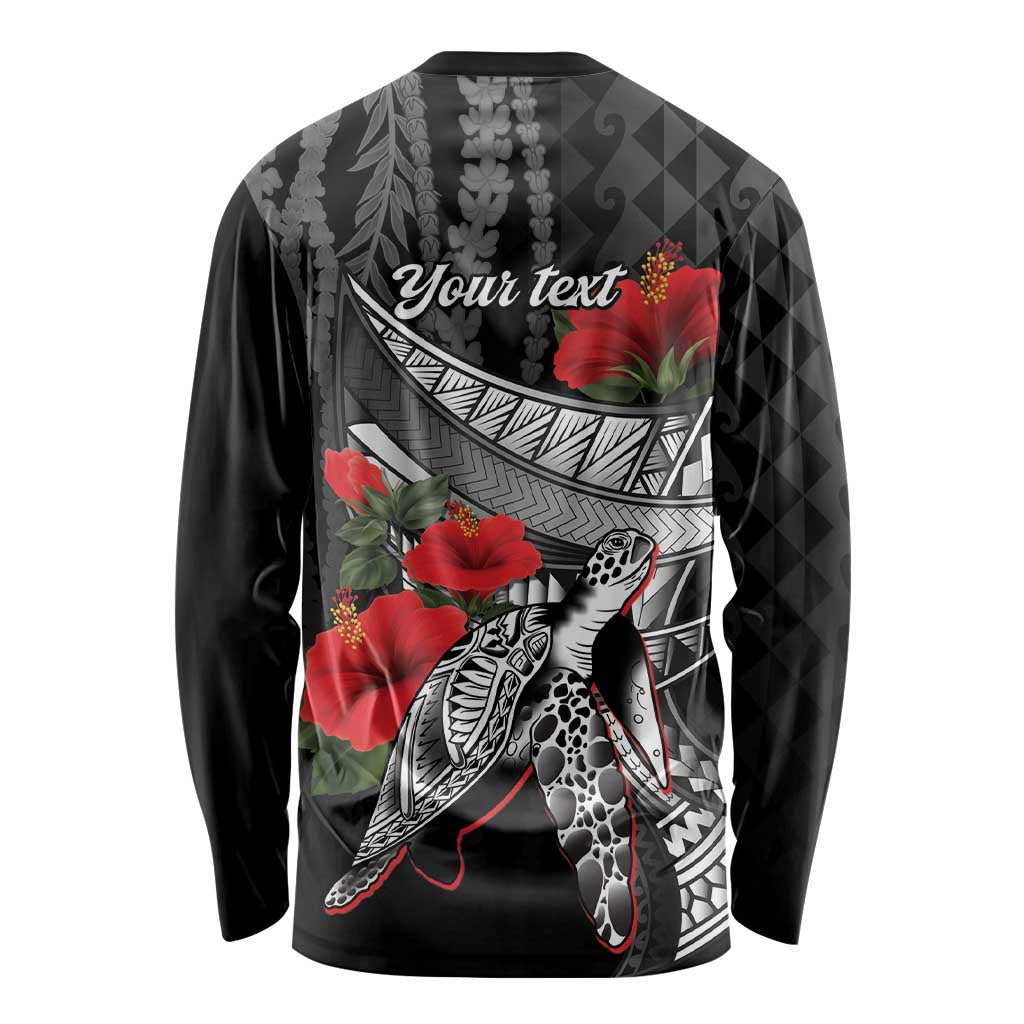 Hawaiian Honu Personalized Long Sleeve Shirt Black Tribal Hook Pattern LT9 - Polynesian Pride