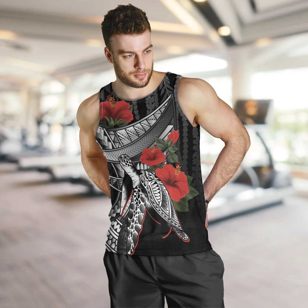 Hawaiian Honu Personalized Men Tank Top Black Tribal Hook Pattern LT9 Black - Polynesian Pride