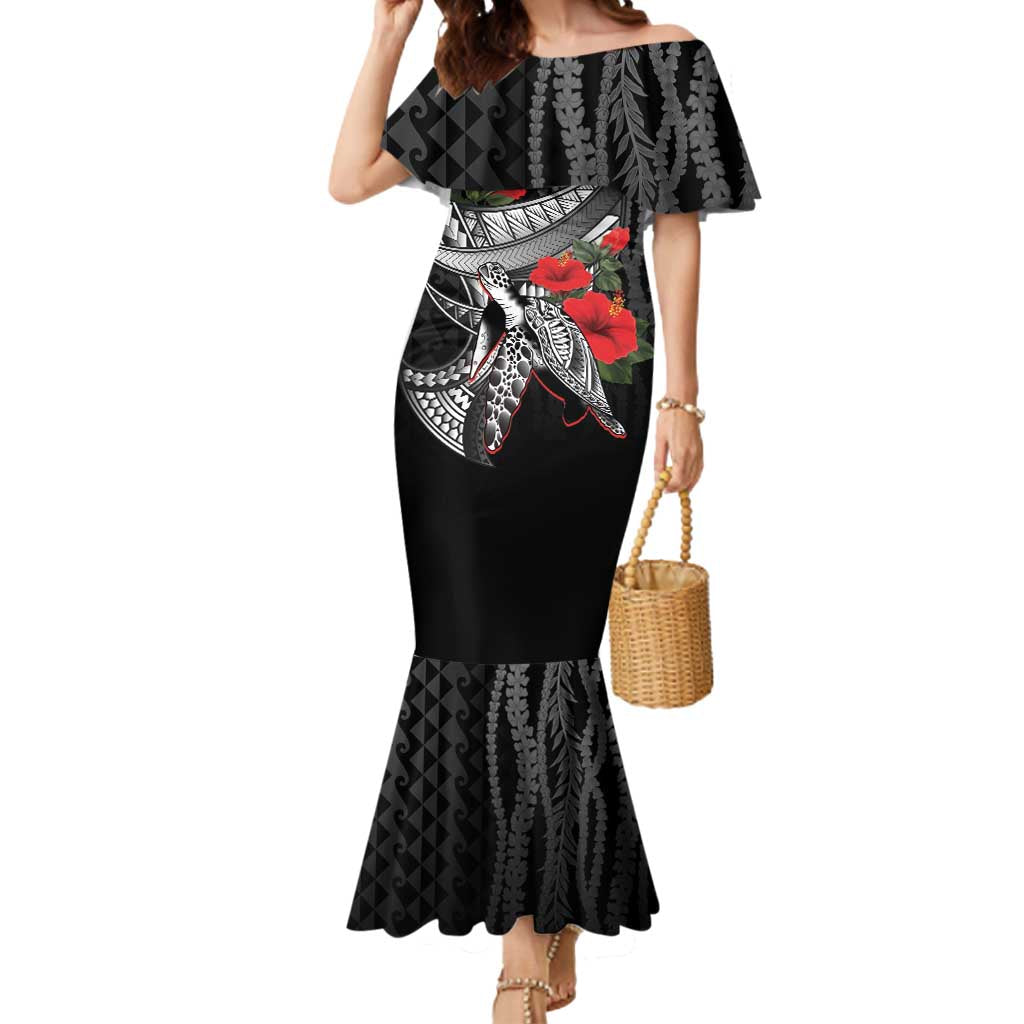 Hawaiian Honu Personalized Mermaid Dress Black Tribal Hook Pattern LT9 Women Black - Polynesian Pride