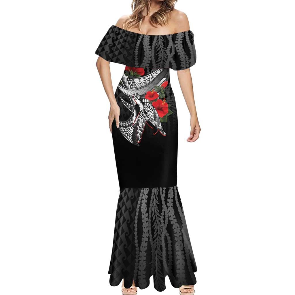Hawaiian Honu Personalized Mermaid Dress Black Tribal Hook Pattern LT9 - Polynesian Pride
