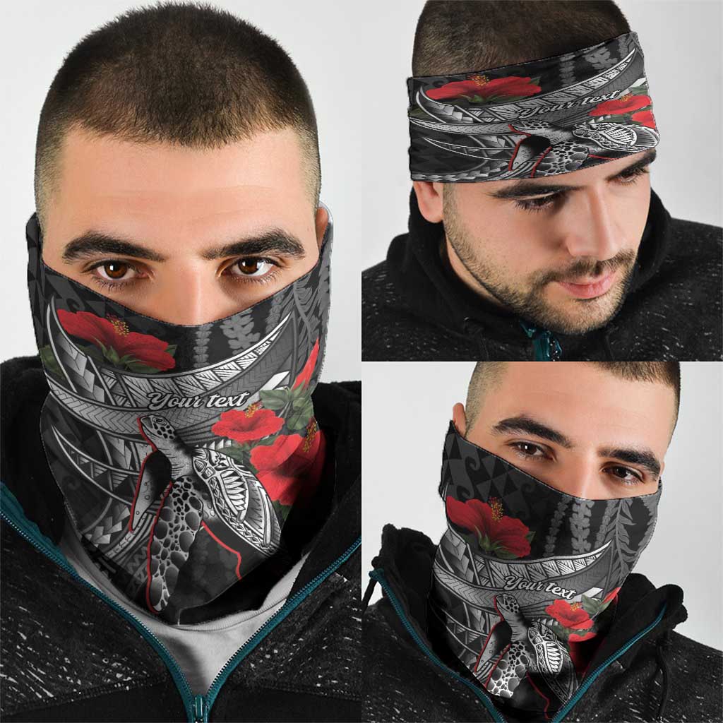 Hawaiian Honu Personalized Neck Gaiter Black Tribal Hook Pattern LT9 - Polynesian Pride
