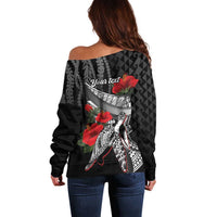 Hawaiian Honu Personalized Off Shoulder Sweater Black Tribal Hook Pattern LT9 - Polynesian Pride