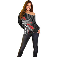 Hawaiian Honu Personalized Off Shoulder Sweater Black Tribal Hook Pattern LT9 - Polynesian Pride