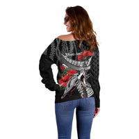 Hawaiian Honu Personalized Off Shoulder Sweater Black Tribal Hook Pattern LT9 - Polynesian Pride