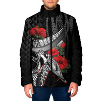 Hawaiian Honu Personalized Padded Jacket Black Tribal Hook Pattern LT9 Men Black - Polynesian Pride