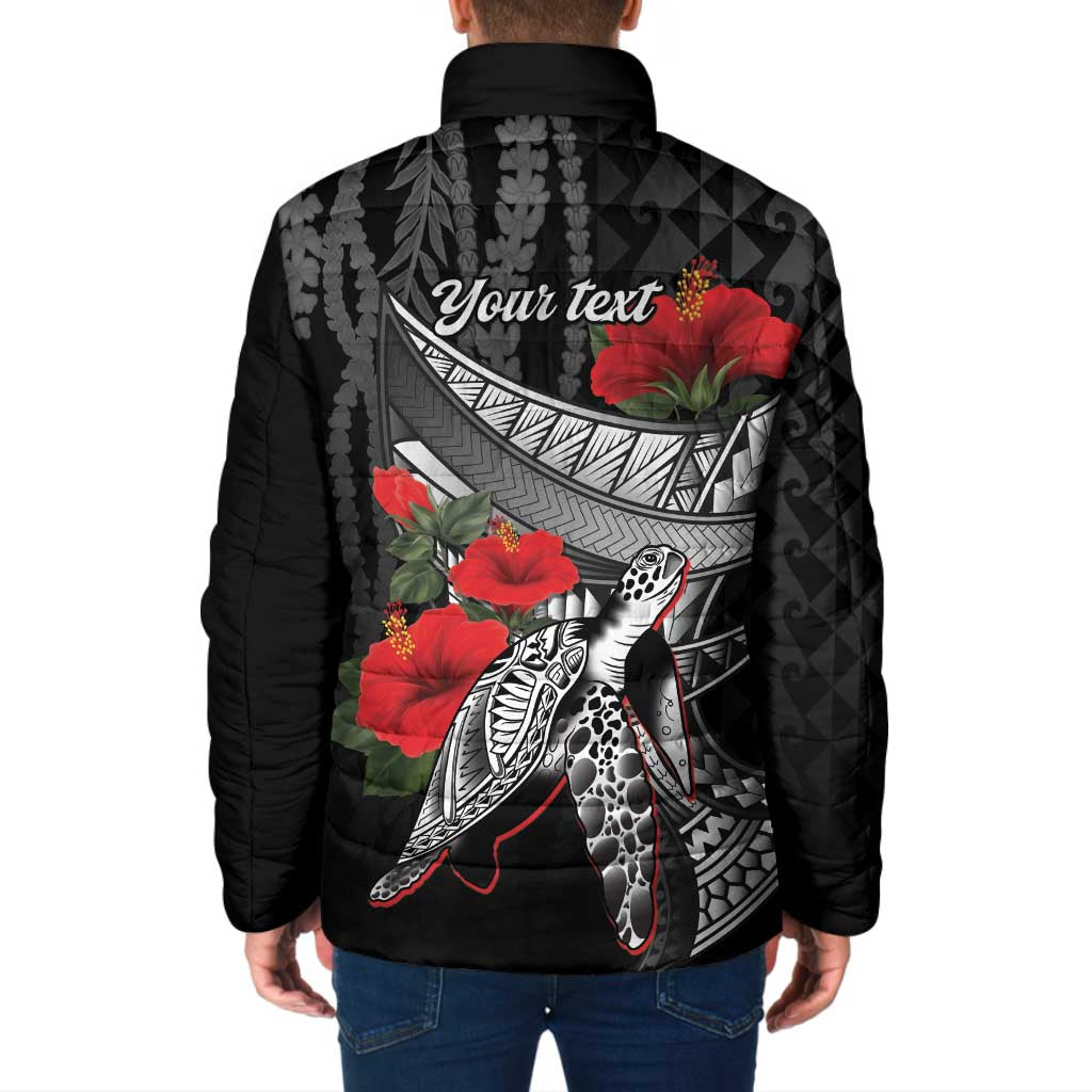 Hawaiian Honu Personalized Padded Jacket Black Tribal Hook Pattern LT9 - Polynesian Pride
