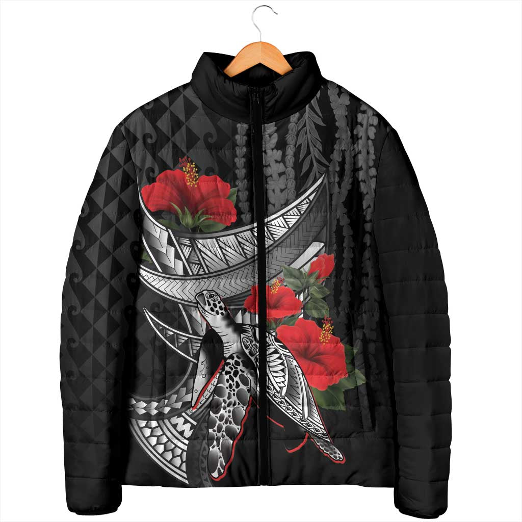 Hawaiian Honu Personalized Padded Jacket Black Tribal Hook Pattern LT9 - Polynesian Pride