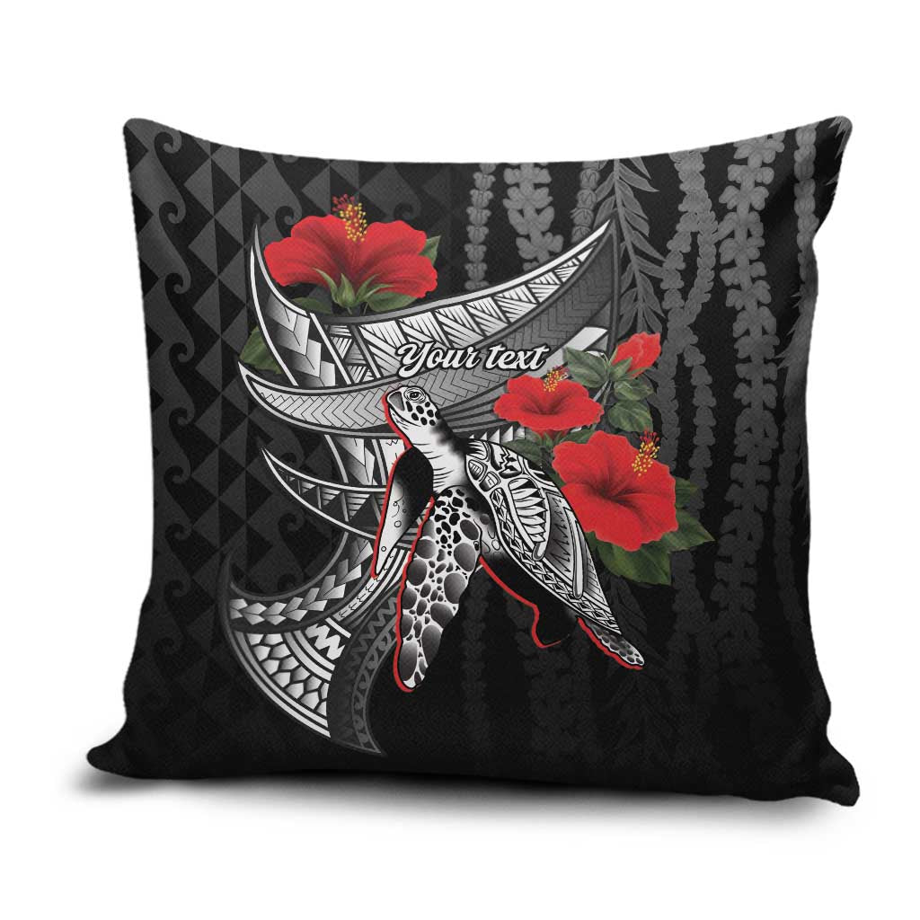 Hawaiian Honu Personalized Pillow Cover Black Tribal Hook Pattern LT9 Black - Polynesian Pride