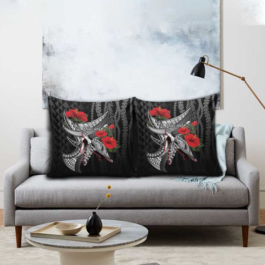 Hawaiian Honu Personalized Pillow Cover Black Tribal Hook Pattern