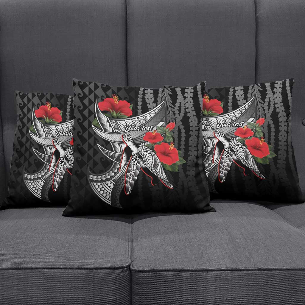 Hawaiian Honu Personalized Pillow Cover Black Tribal Hook Pattern