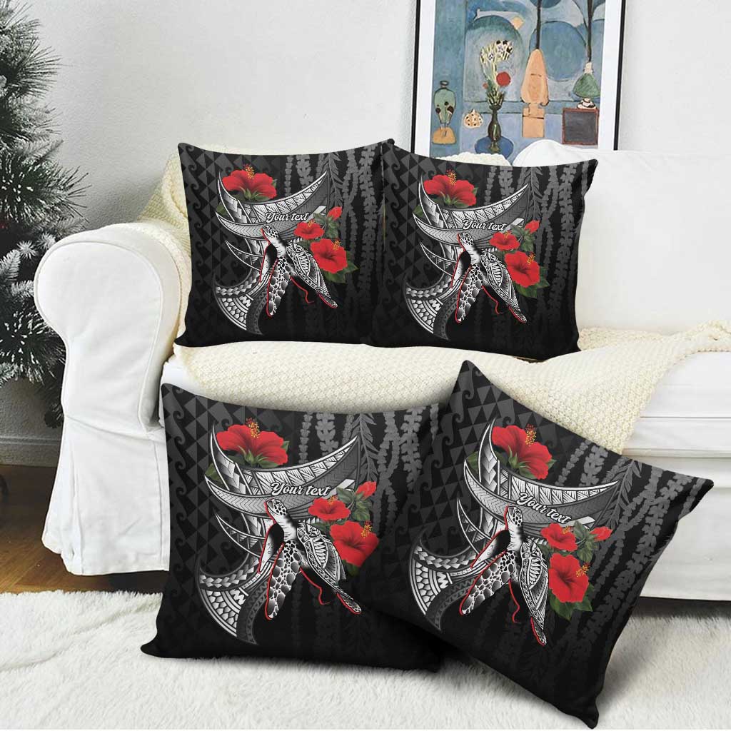Hawaiian Honu Personalized Pillow Cover Black Tribal Hook Pattern